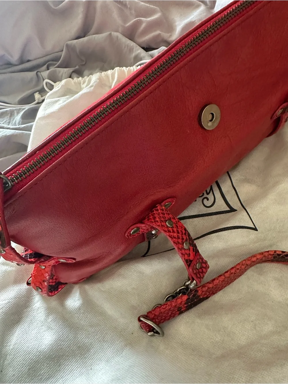 Cynthia Rowley Red Leather Satchel Handbag - Women's Fashion Bag